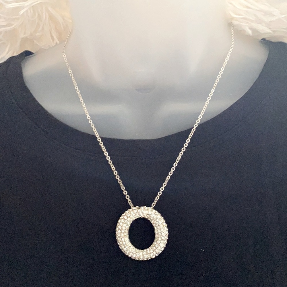 Rhinestone Eternity Necklace, Silver Tone - Picture 4 of 7